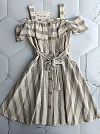 ÇİZGİLİ KETEN ELBİSE