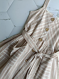 Askılı çizgili keten elbise